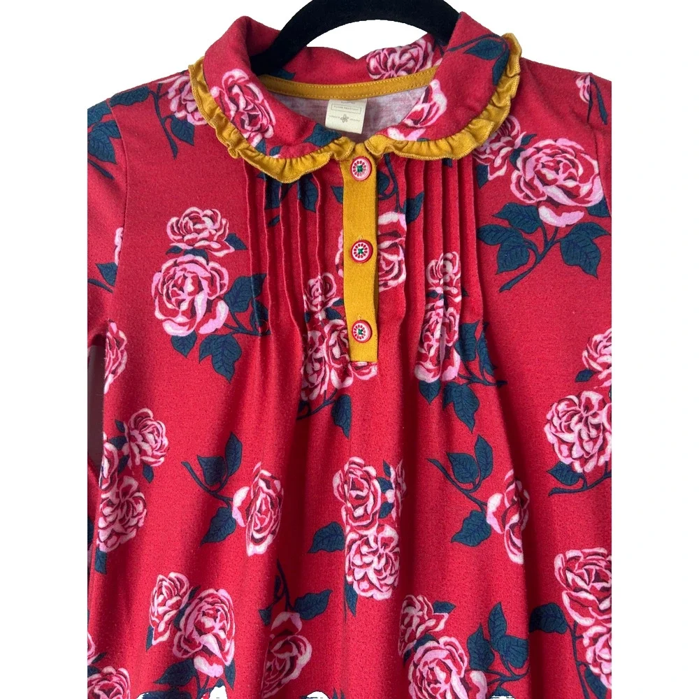 Matilda Jane Sleepyhead‎ PJ Gown Girls Size 8 Red Rose Pattern Tiered Ruffle Hem